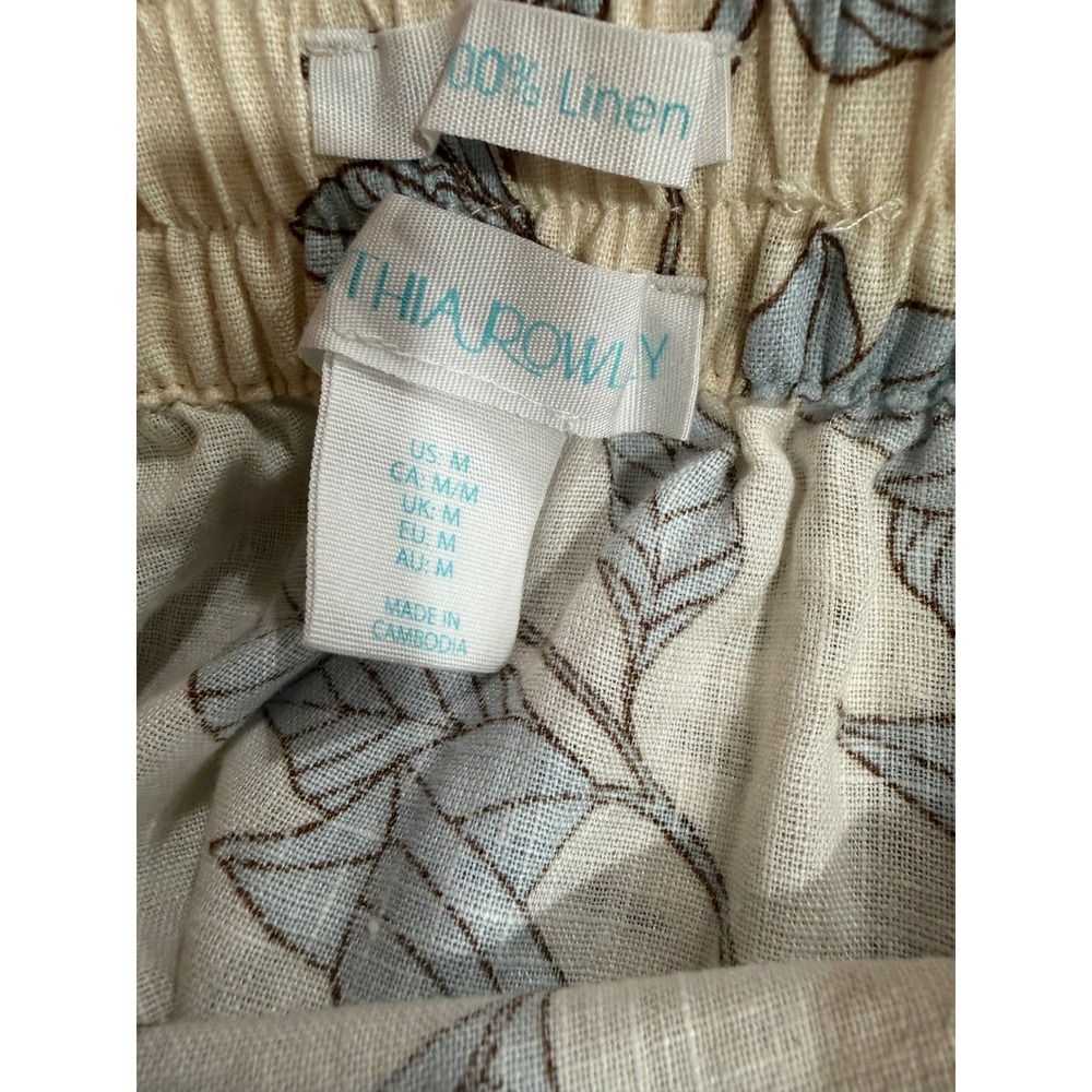 Cynthia Rowley 100% Linen Floral Wrap Midi Skirt Size Medium Blue Cream - Picture 11 of 13